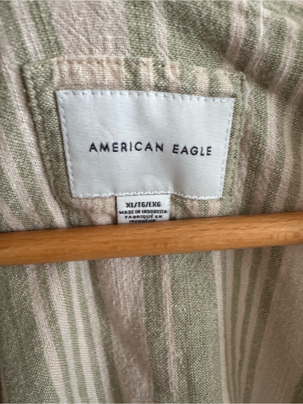 American eagle linen green beige stripe oversized tunic button down top size XL - Picture 4 of 5